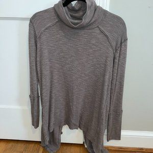 Free People Split Back Turtleneck Top - Grey